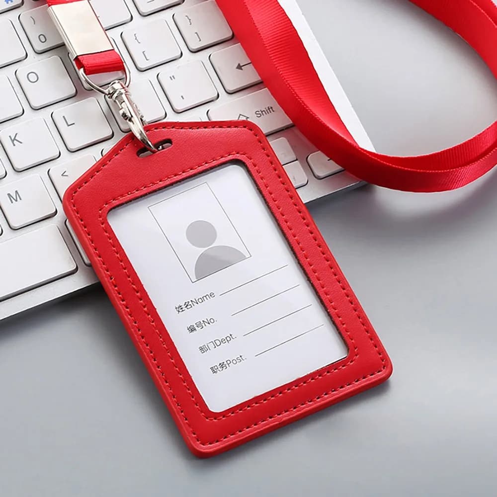 Leather ID Card Holder With Neck Lanyard Badge Work New High Quality Genuine New — image 8