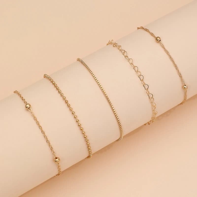 5 Pcs Heart Chain Bracelet Set Gold Silver Women's Daily Wear Jewellery — image 5