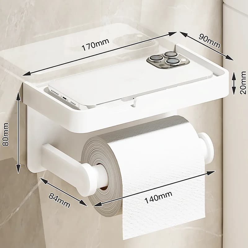 Wall Mounted Toilet Paper Holder Aluminium Alloy Bathroom Roll Shelf with Phone Shelf — image 16