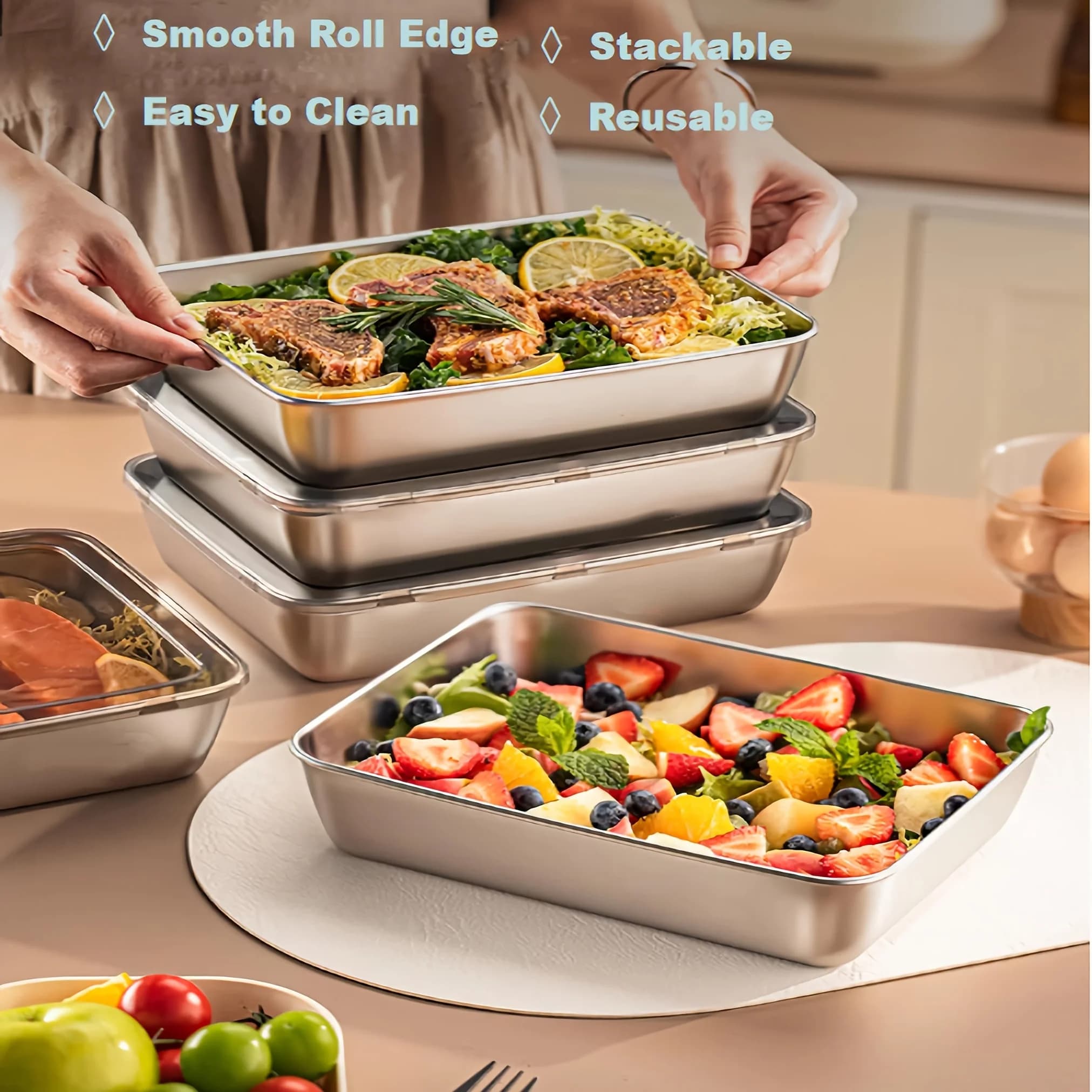 3 Pcs Stainless Steel Food Containers Lunch Box Leakproof Stackable Clear — image 4