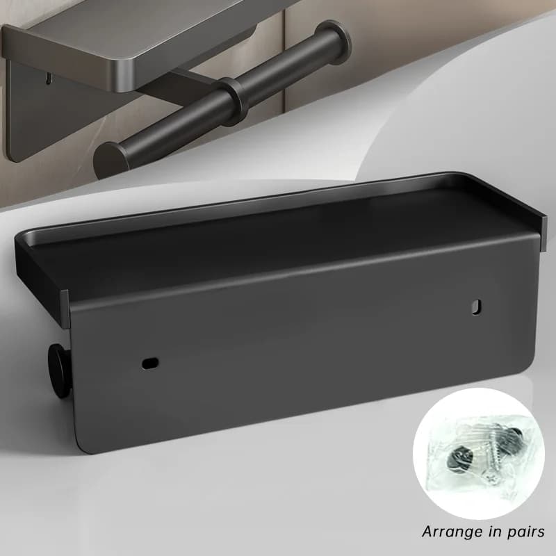 Wall Mounted Toilet Paper Holder Aluminium Alloy Bathroom Roll Shelf with Phone Shelf — image 2