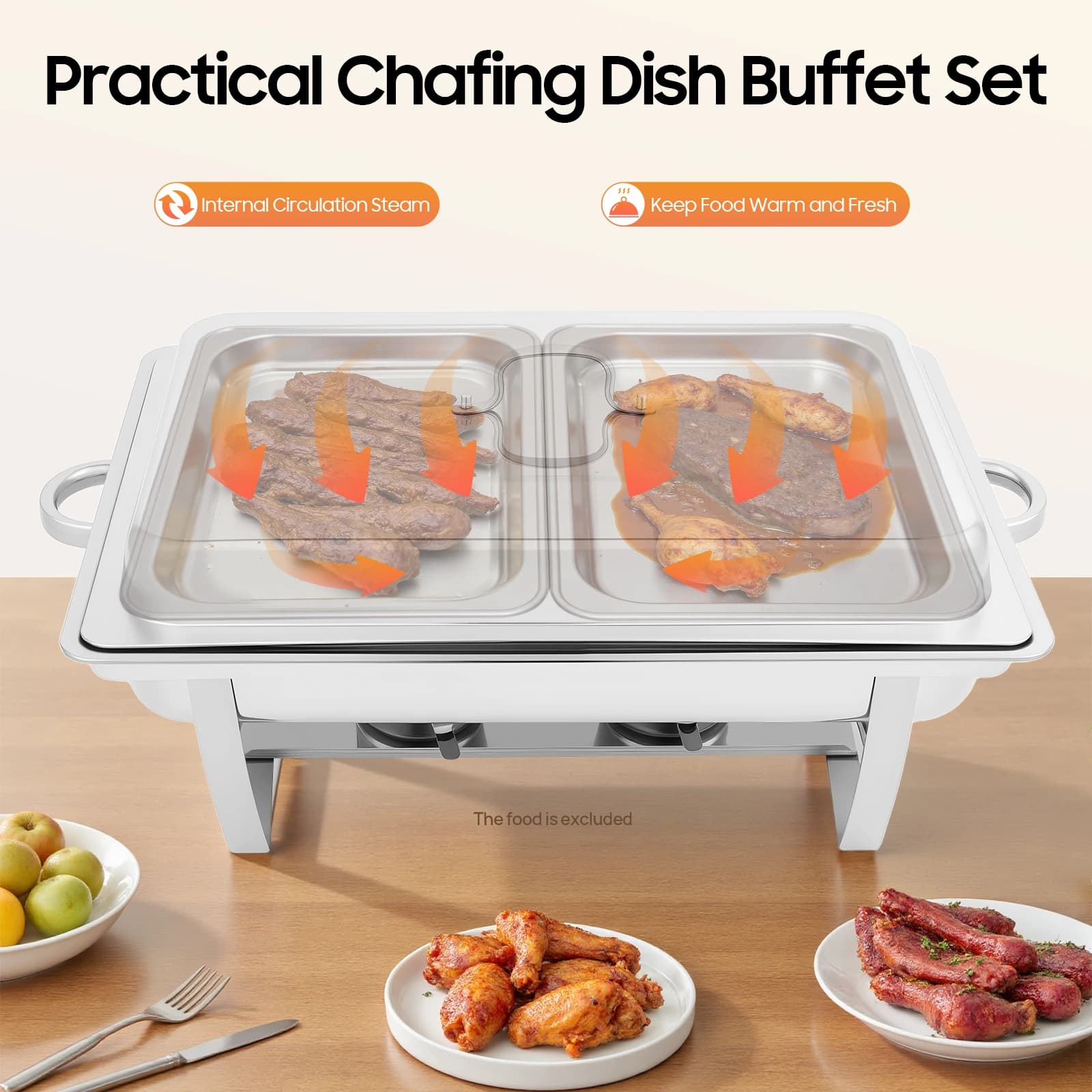 Stainless Steel Chafing Dish Buffet Set Rectangle Foldable Catering New NEWEST U — image 5
