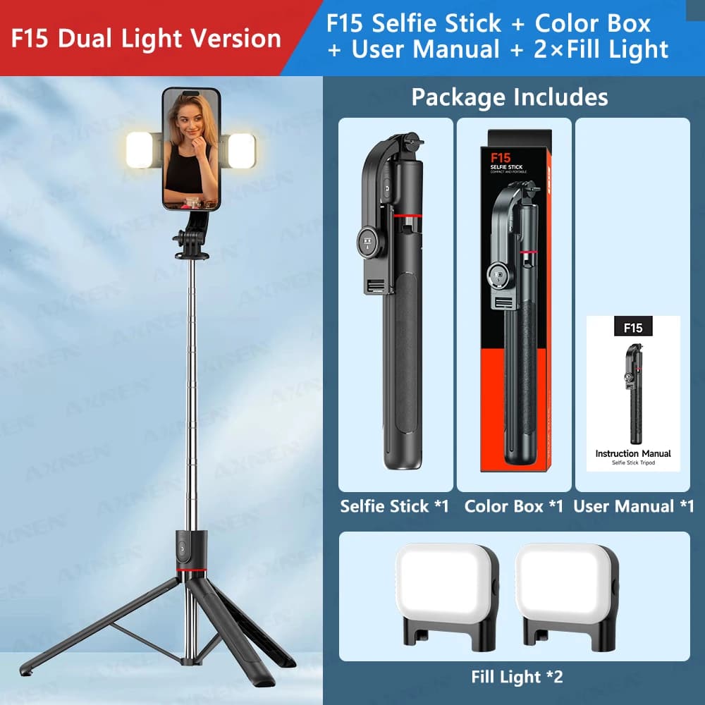 Selfie Stick Tripod Bluetooth Remote 6-Section Extendable Phone Vlog New F15 360 — image 7
