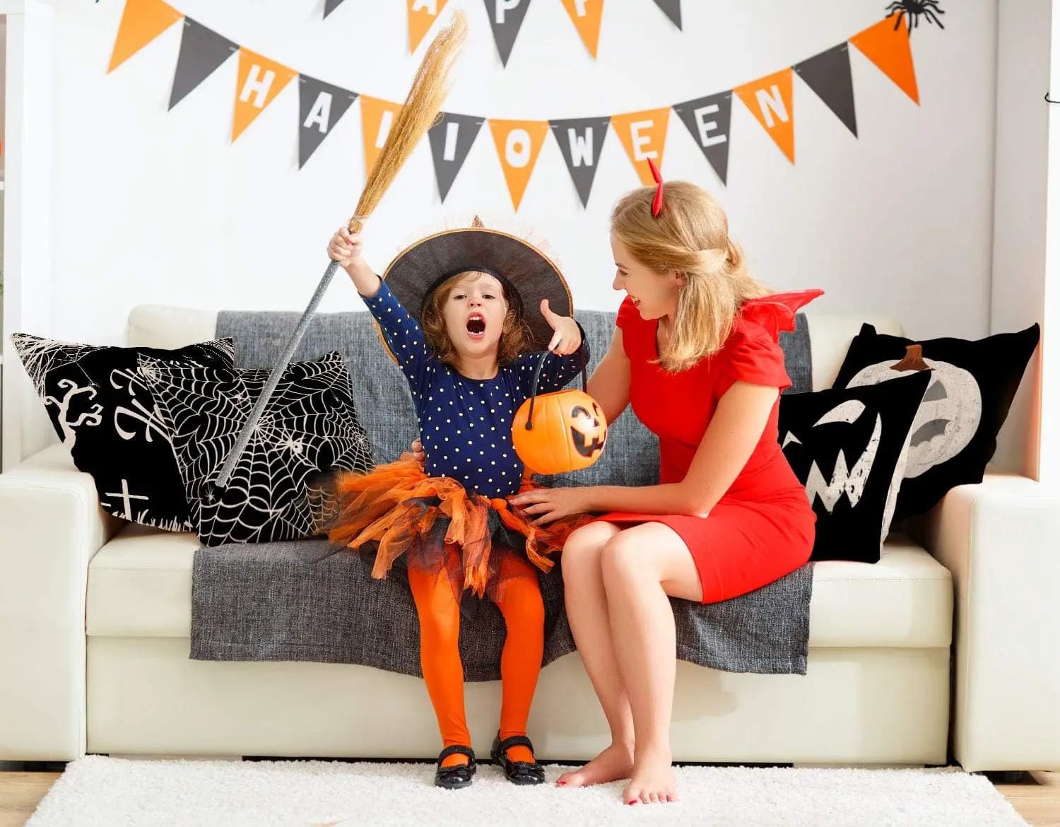 Halloween Pillow Covers 4 Pcs Vintage Distressed Pumpkin Spider Web Style UK — image 5