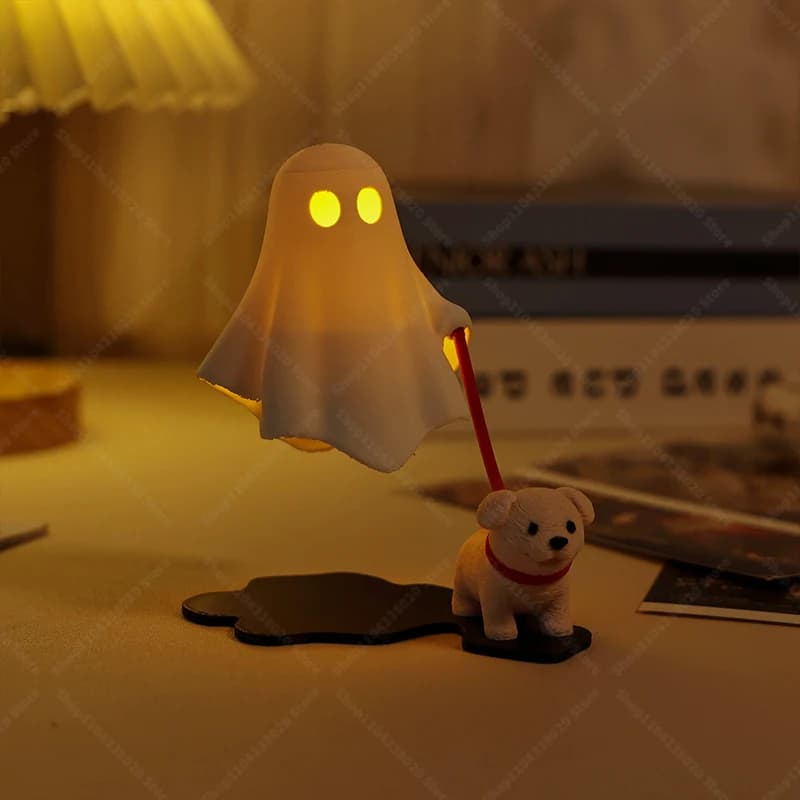 Cute Ghost LED Night Light with Dog Figure Spooky Desk Lamp Halloween Decor