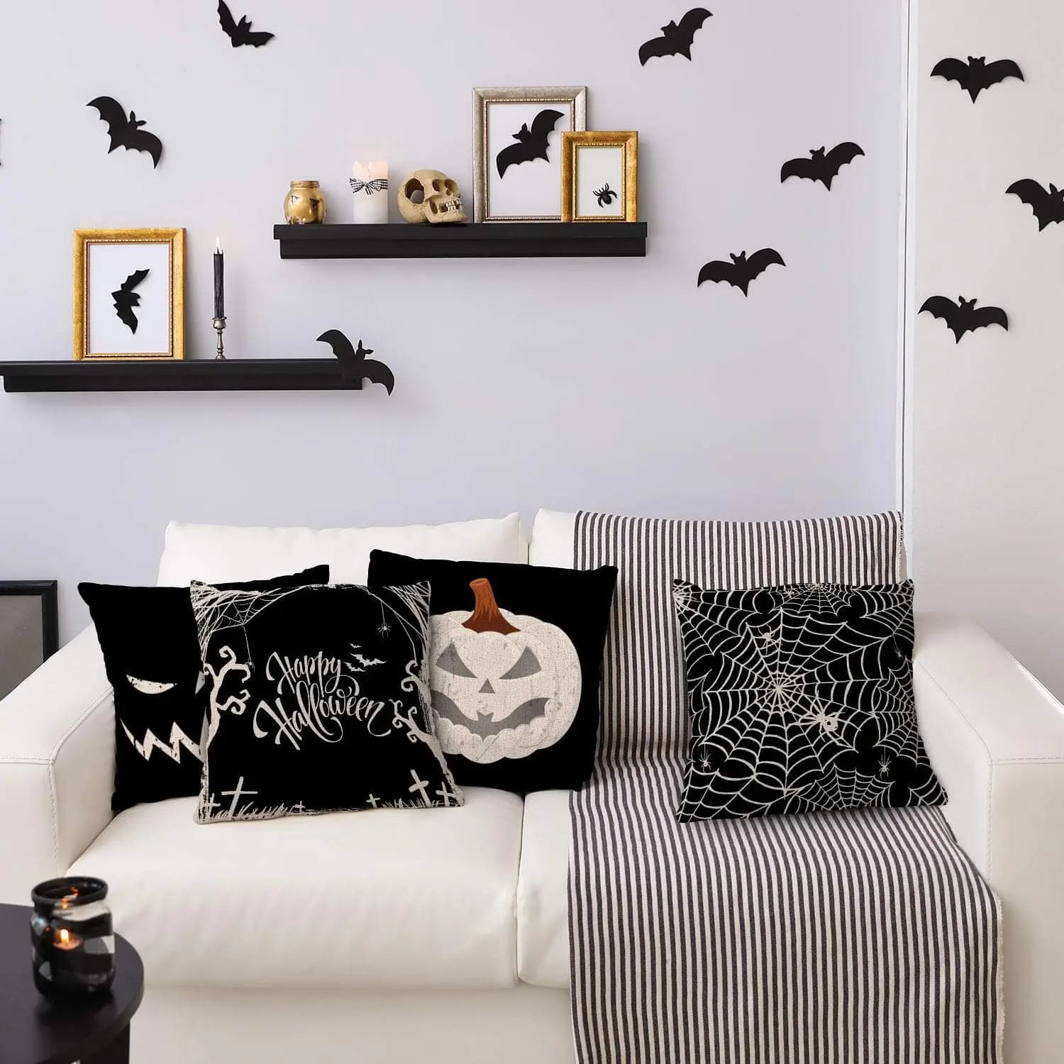 Halloween Pillow Covers 4 Pcs Vintage Distressed Pumpkin Spider Web Style UK — image 6