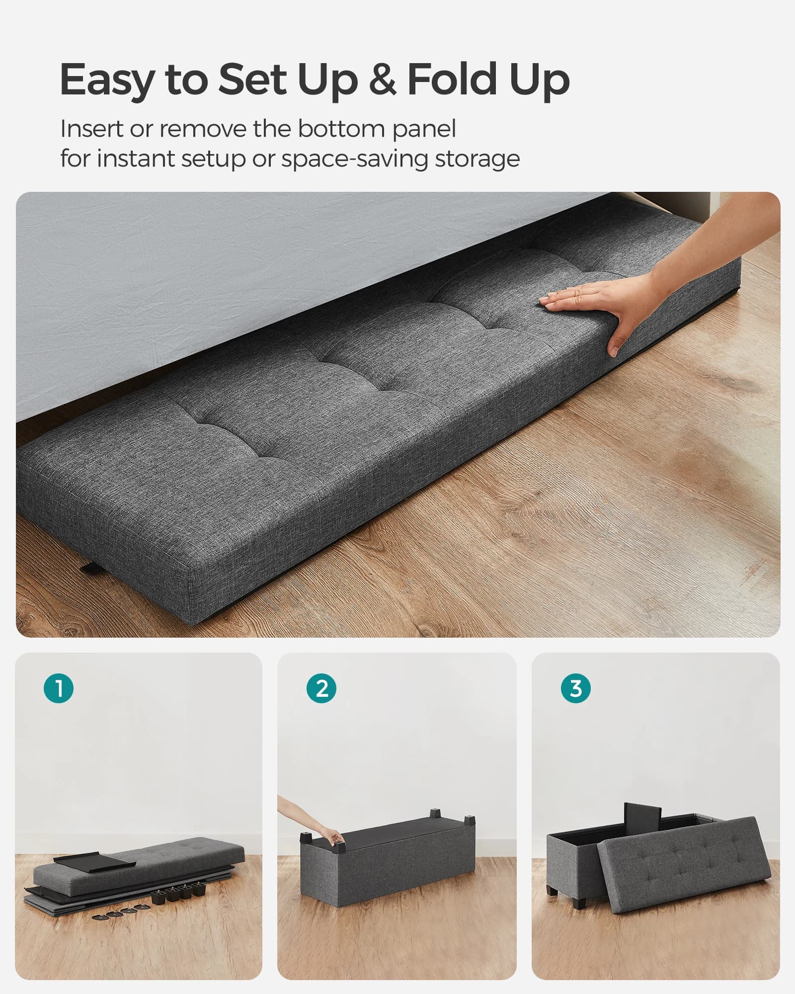 Storage Ottoman Bench Foldable Foot Rest End of Bed Chest New SONGMICS with Legs — image 4