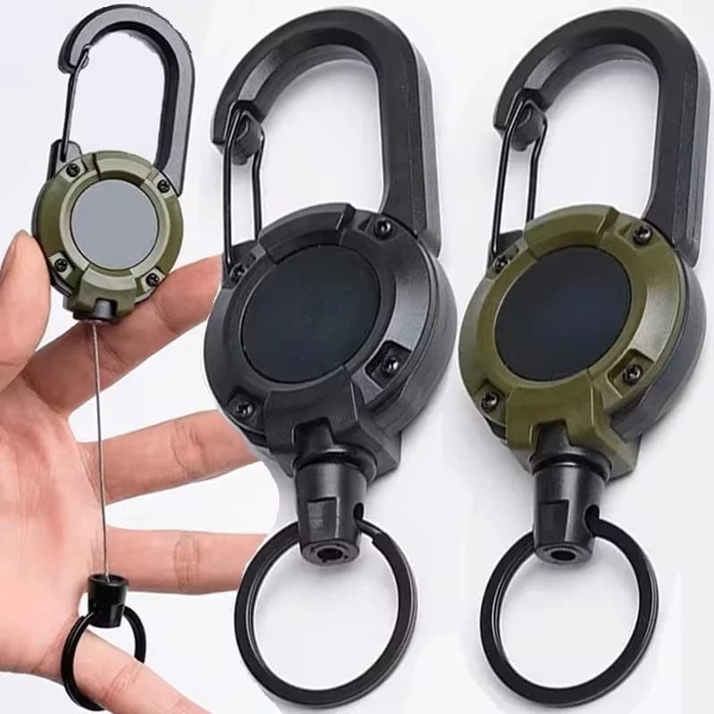 Retractable Heavy Duty Pull Reel Carabiner Steel Wire Rope Key Ring New Strong U — image 5