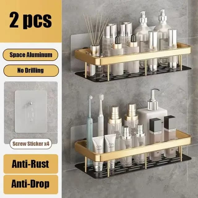 No-Drill Wall Mounted Bathroom Shelf Shower Rack for Shampoo Bottles — image 18