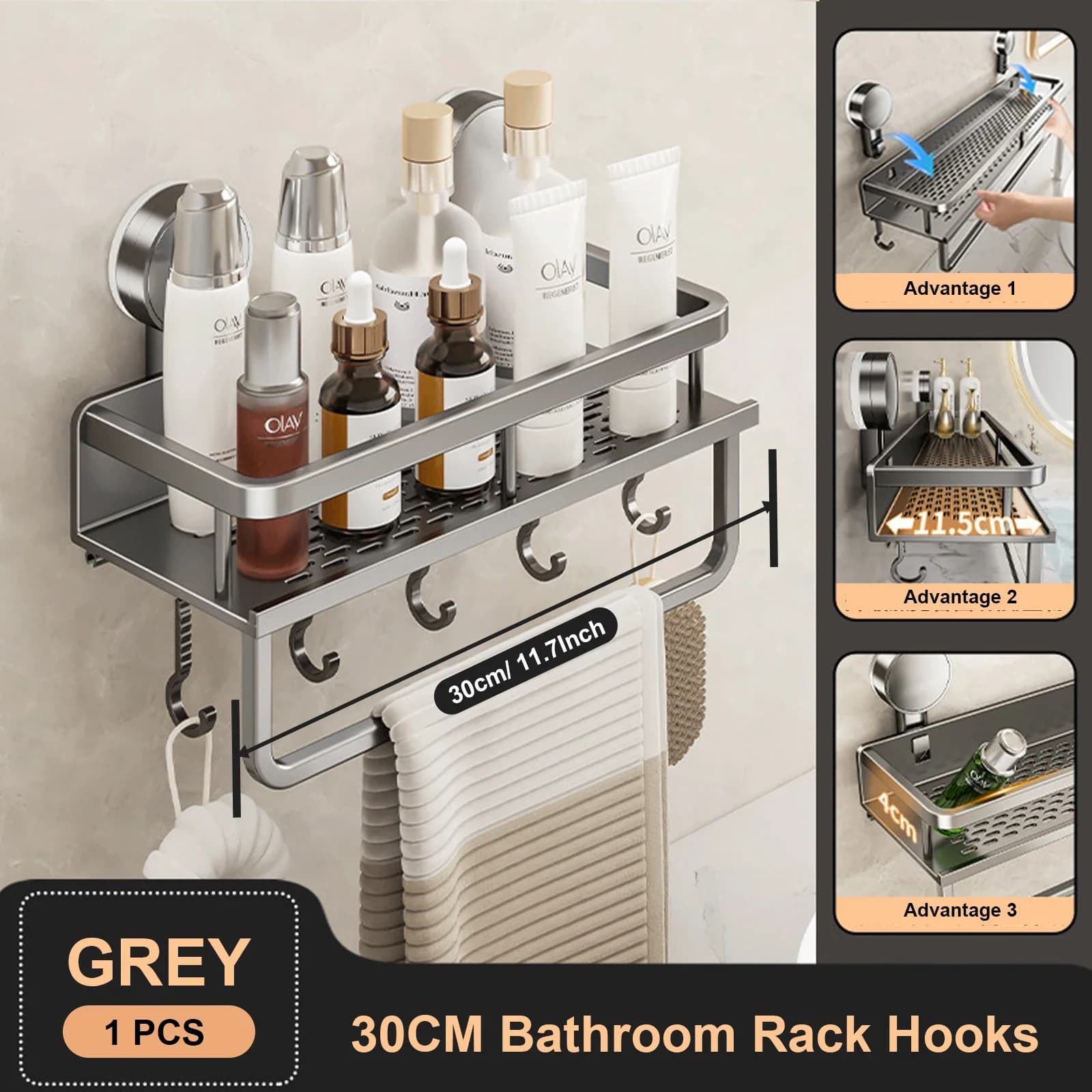 No-Drill Bathroom Suction Cup Shelf Storage Rack Wall Hanging — image 10