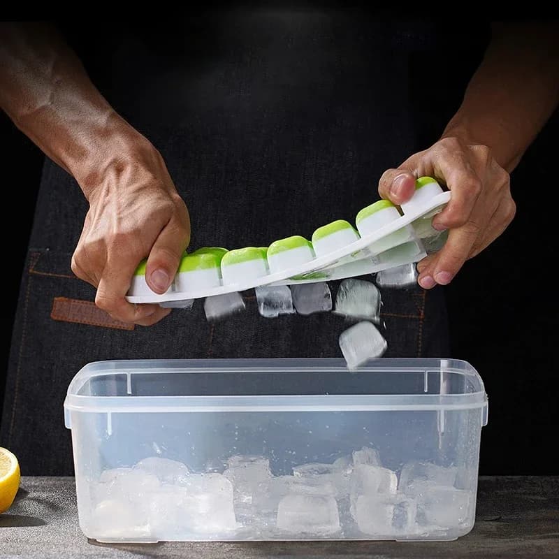 Silicone Ice Cube Tray Mould Square 14 Cube Easy Release with Lid for Kitchen Bar — image 3