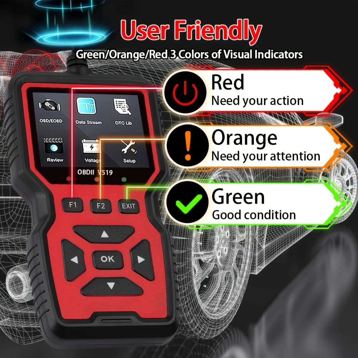 OBD2 Scanner Diagnostic Tool Car Code Reader Battery Voltage Tester V519 UK — image 6