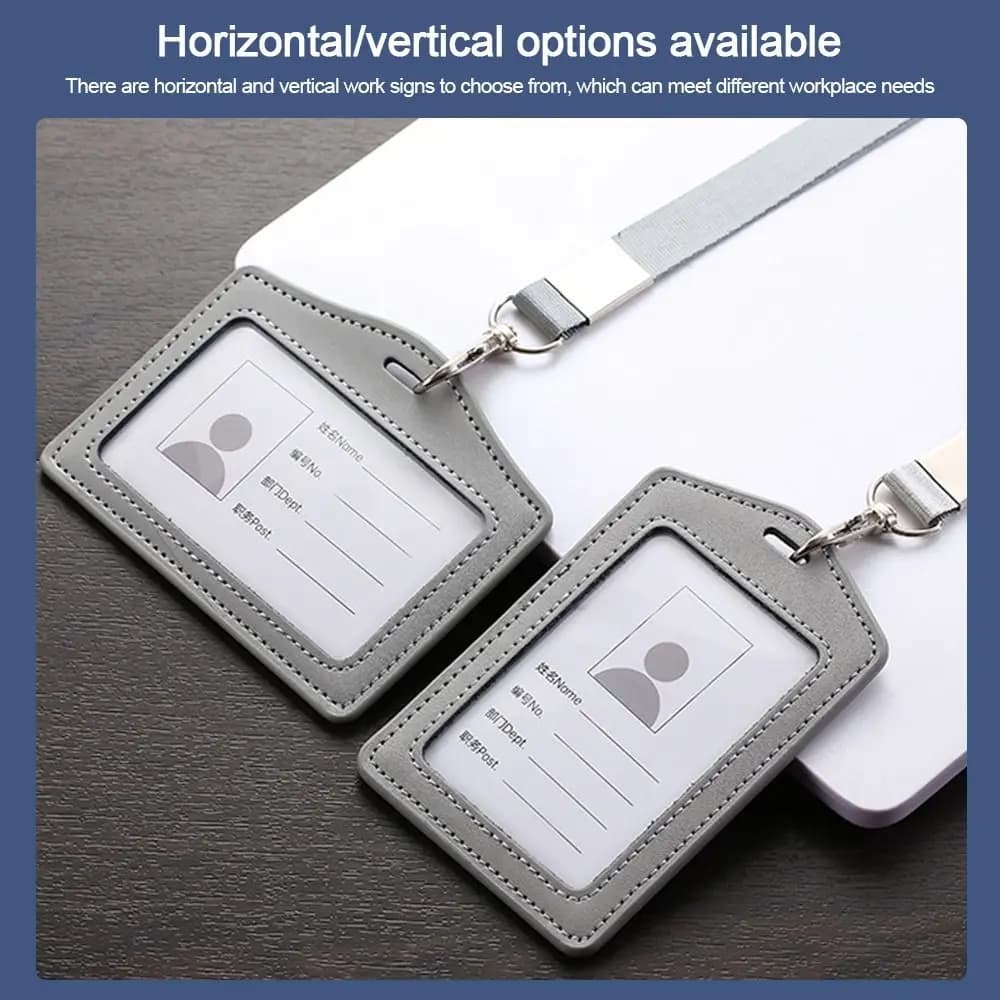 Leather ID Card Holder With Neck Lanyard Badge Work New High Quality Genuine New — image 4
