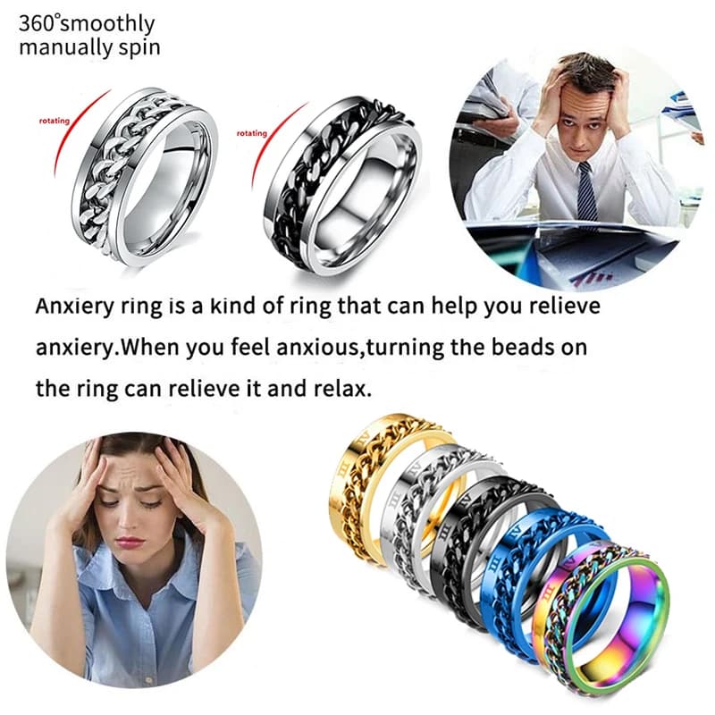 Rotating Stainless Steel Spinner Ring Anti-Anxiety Fidget Punk Couple Ring — image 2