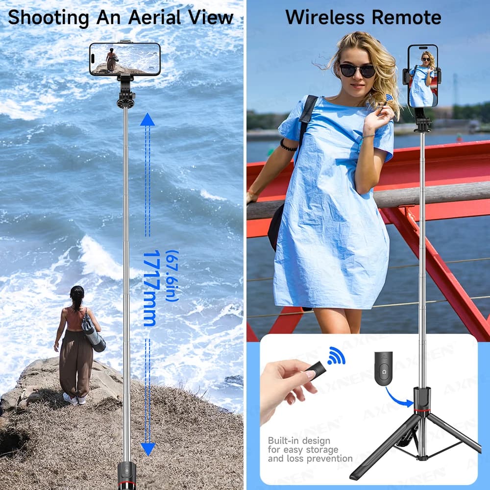 Selfie Stick Tripod Bluetooth Remote 6-Section Extendable Phone Vlog New F15 360 — image 4