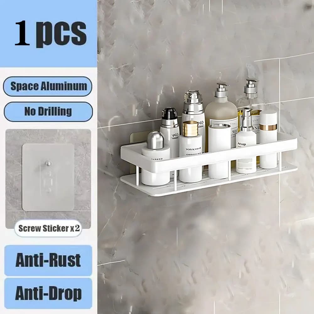 No-Drill Wall Mounted Bathroom Shelf Shower Rack for Shampoo Bottles — image 7