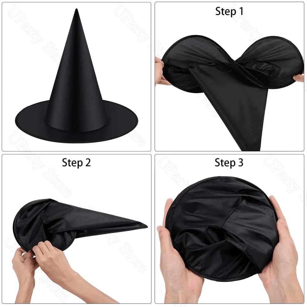12 Pcs Halloween Black Witch Hats with Rope Hanging Wizard Hats Bulk UK — image 3