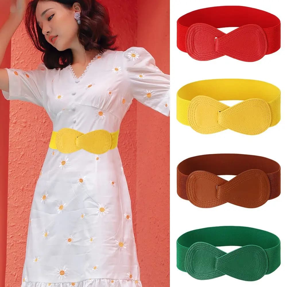 Women's Elastic Stretch Waistband Bow Belt for Dress Coat Decorative Fashion Belt — image 3