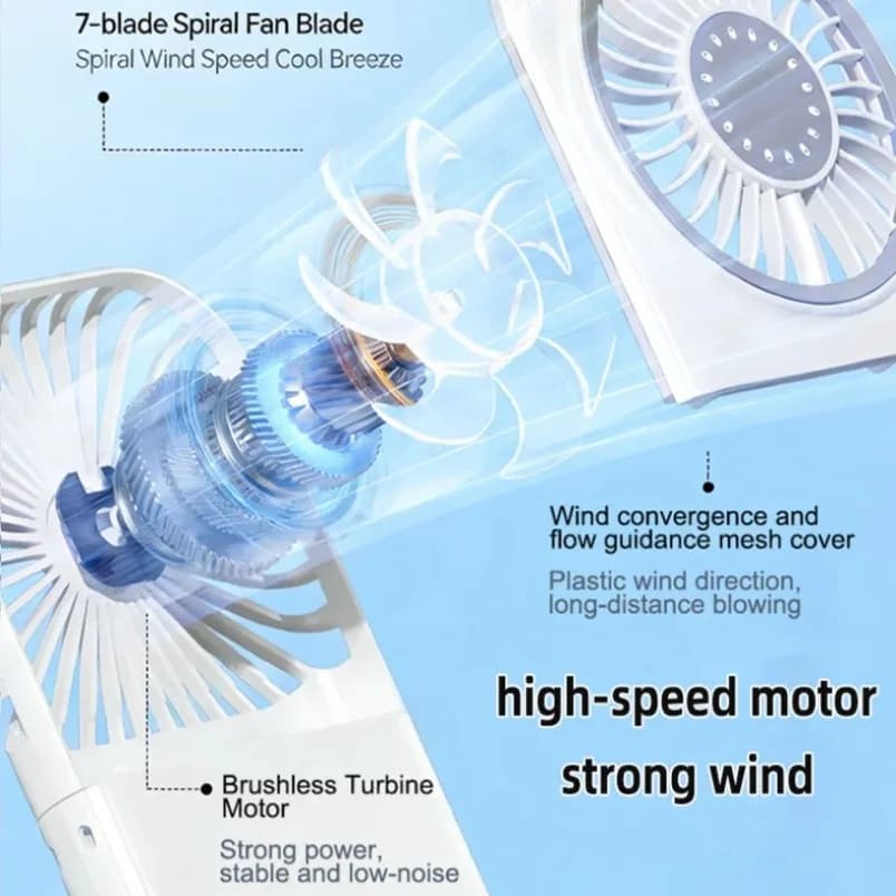 Foldable Neck Hanging Fan Rechargeable Handheld Portable 4 Speed Desk Fan — image 5