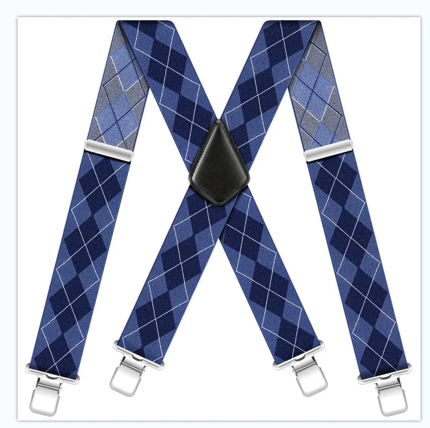 Men's Suspenders Braces 50mm Wide Elastic X-Shaped Four Clip Black — image 2