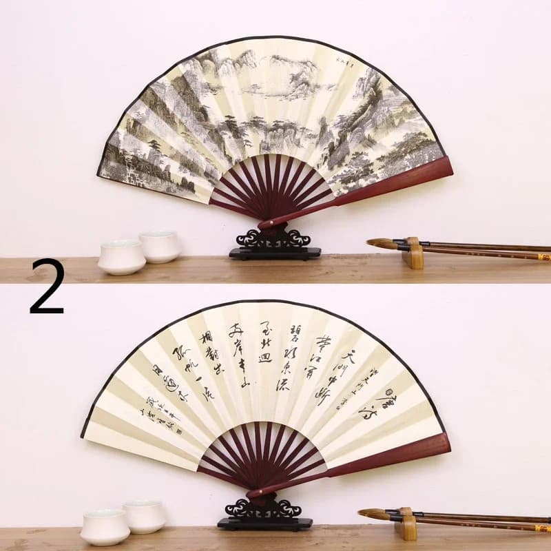 Retro Folding Silk Hand Fan Chinese Style Bamboo Handle Decorative — image 10