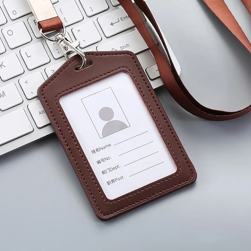 Leather ID Card Holder With Neck Lanyard Badge Work New High Quality Genuine New — image 11