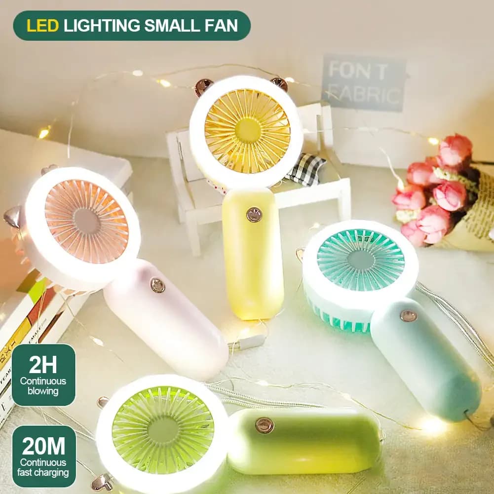 Portable Neck Hanging Fan USB Rechargeable Mini Fan 3 Speed LED New Foldable New — image 3