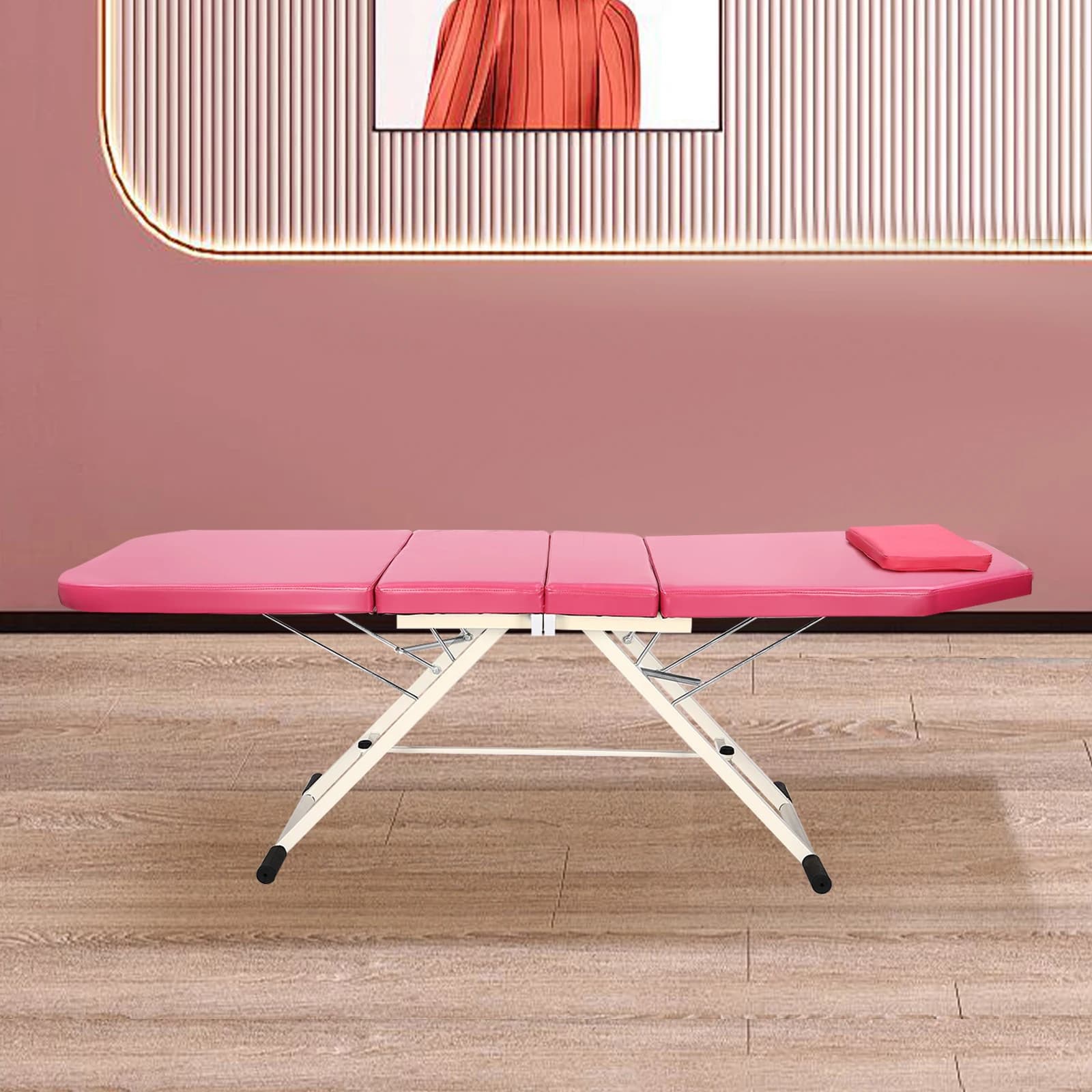 Foldable Massage Table Pink Beauty Salon Spa Tattoo Reclining PVC Bed New Couch — image 3