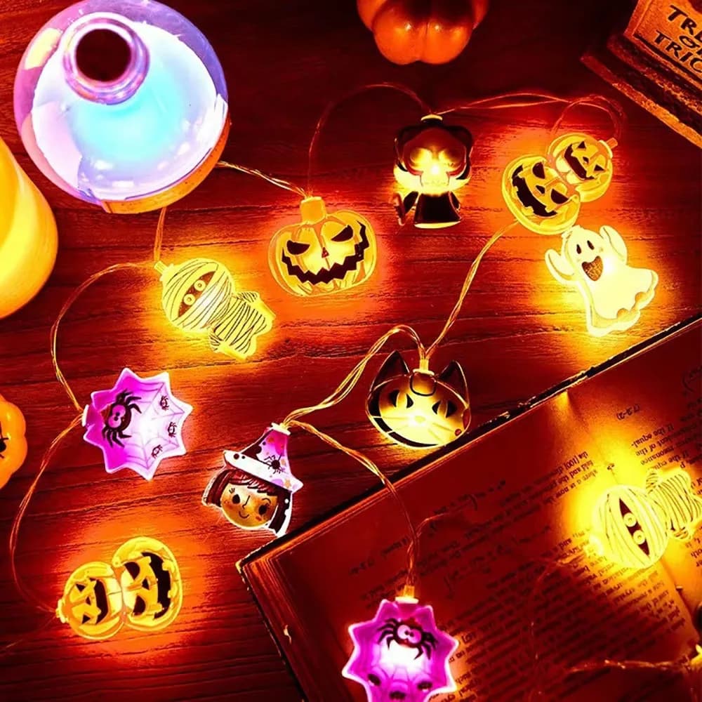 Halloween LED String Lights Pumpkin Ghost Spider Web Hanging Fairy Light Lamp UK — image 4