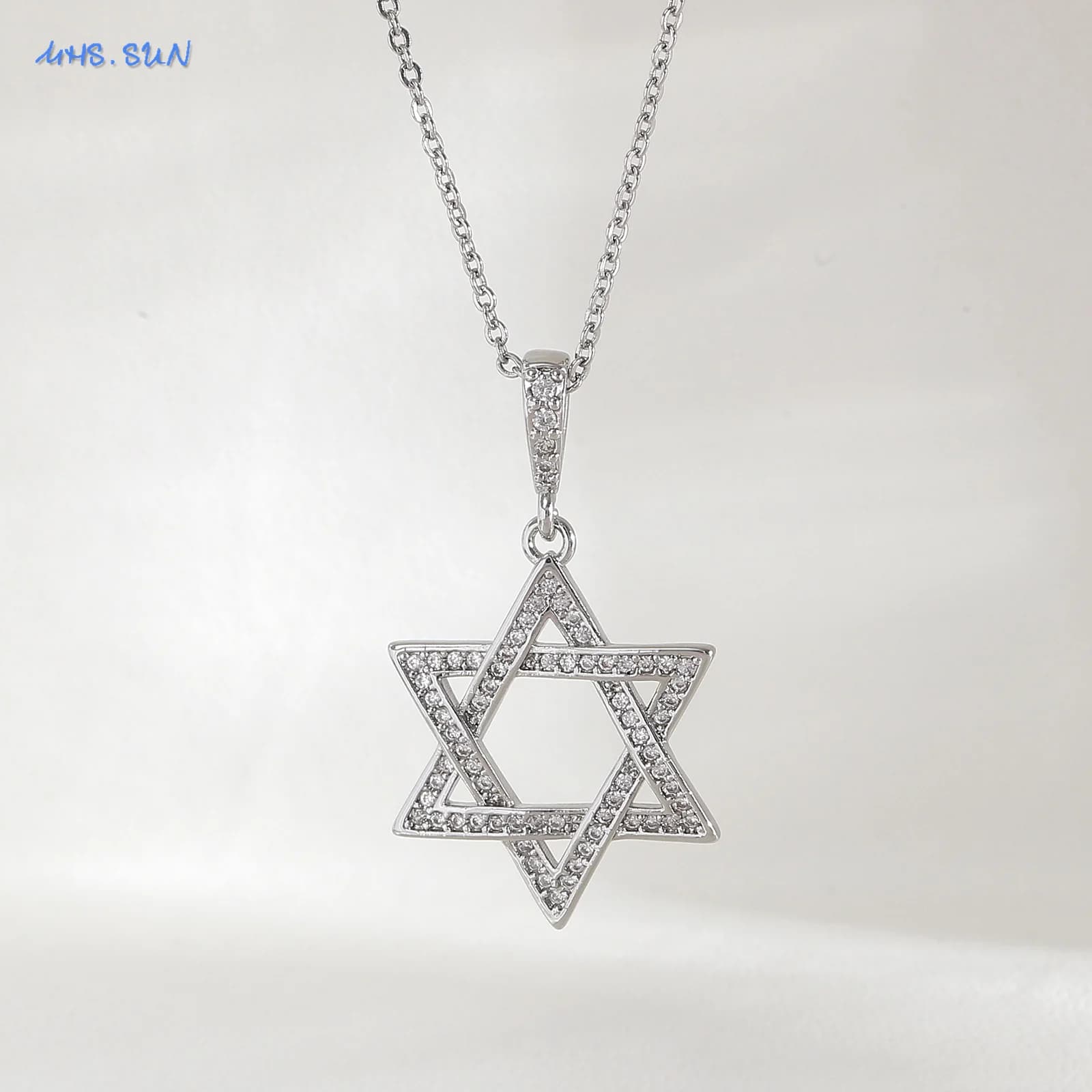 Zircon Hexagram Star of David Pendant Necklace Gold Silver Inlaid — image 12