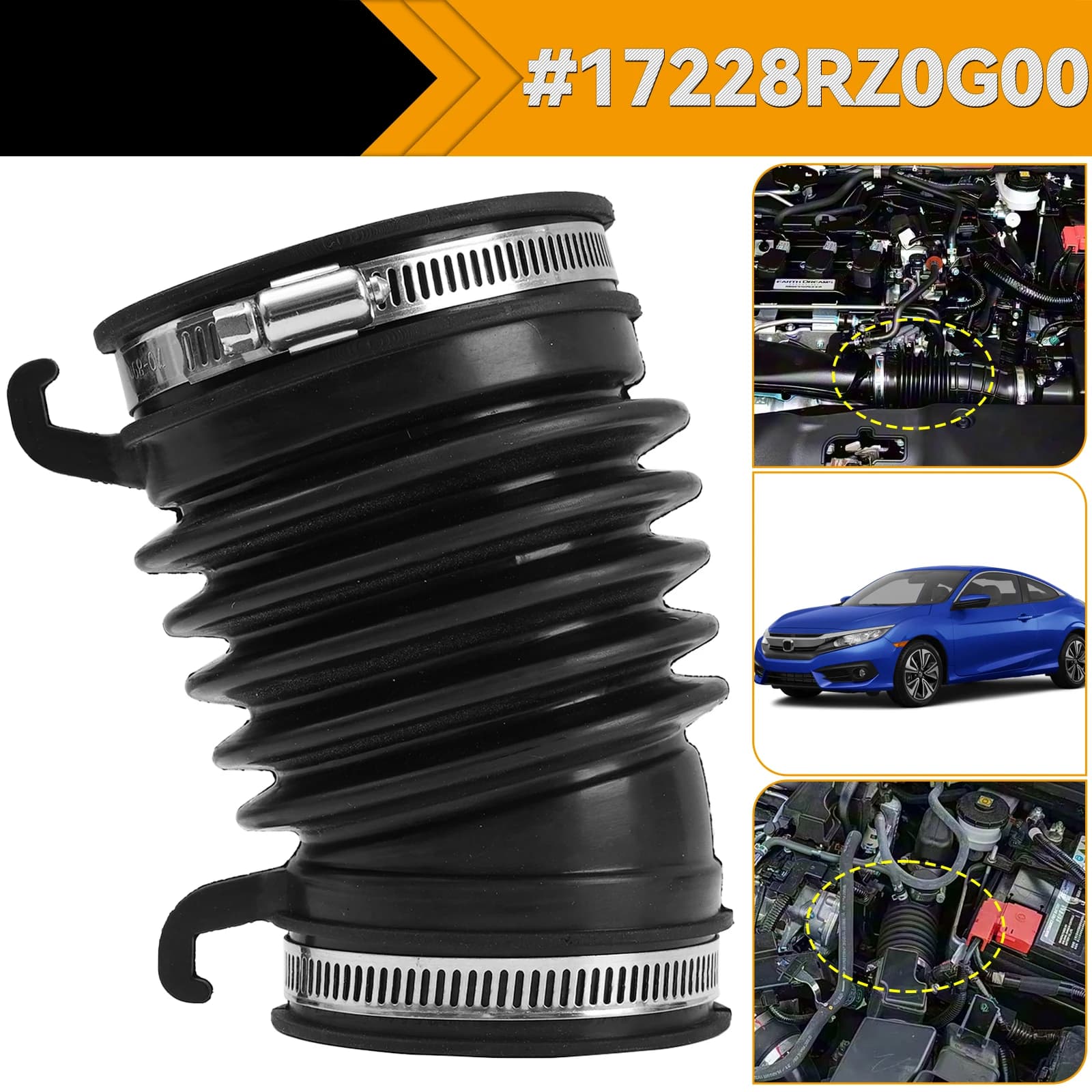 Air Intake Hose Pipe Rubber Air Cleaner Tube Honda Civic 1.6 New Flow For DTEC U — image 6