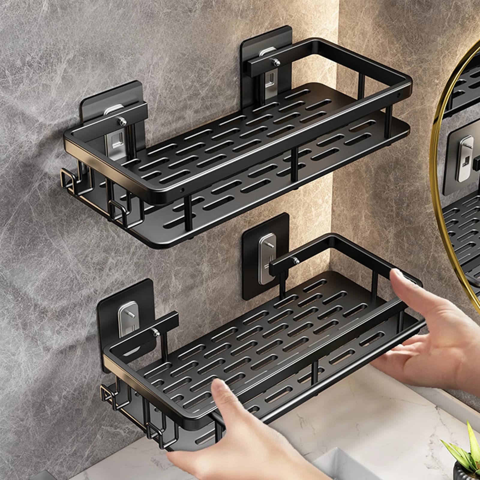 No-Drill Wall Mounted Bathroom Shelf Shower Rack for Shampoo Bottles
