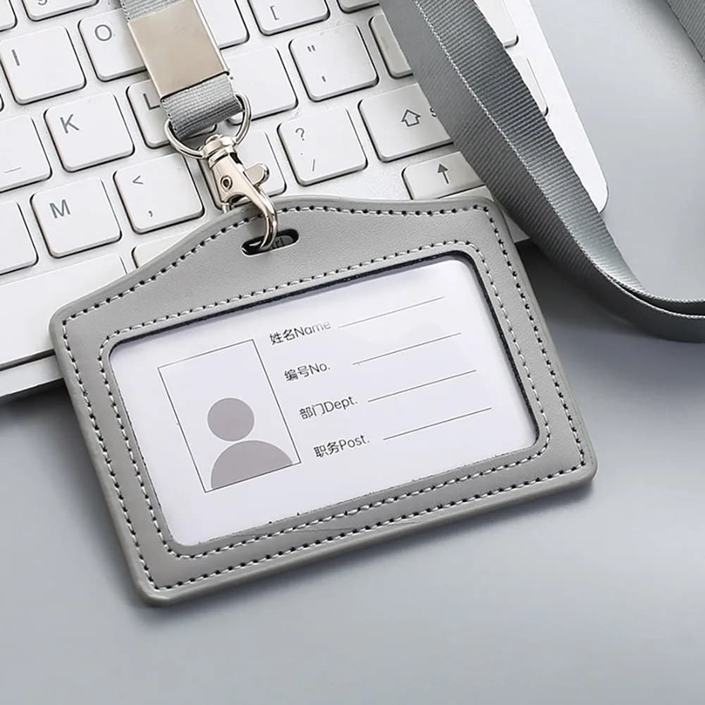 Leather ID Card Holder With Neck Lanyard Badge Work New High Quality Genuine New — image 13