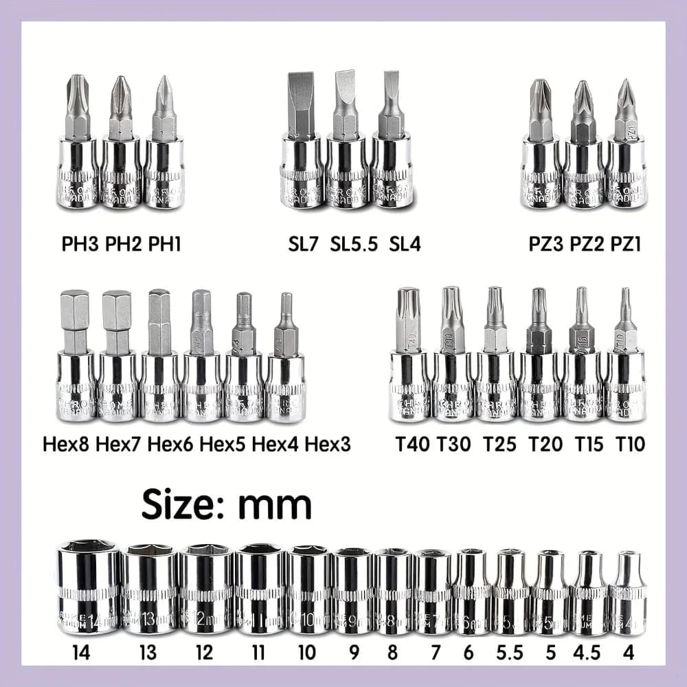 46 Pc Auto Maintenance Socket Set Ratchet Wrench Vehicle Repair Tool Kit — image 6