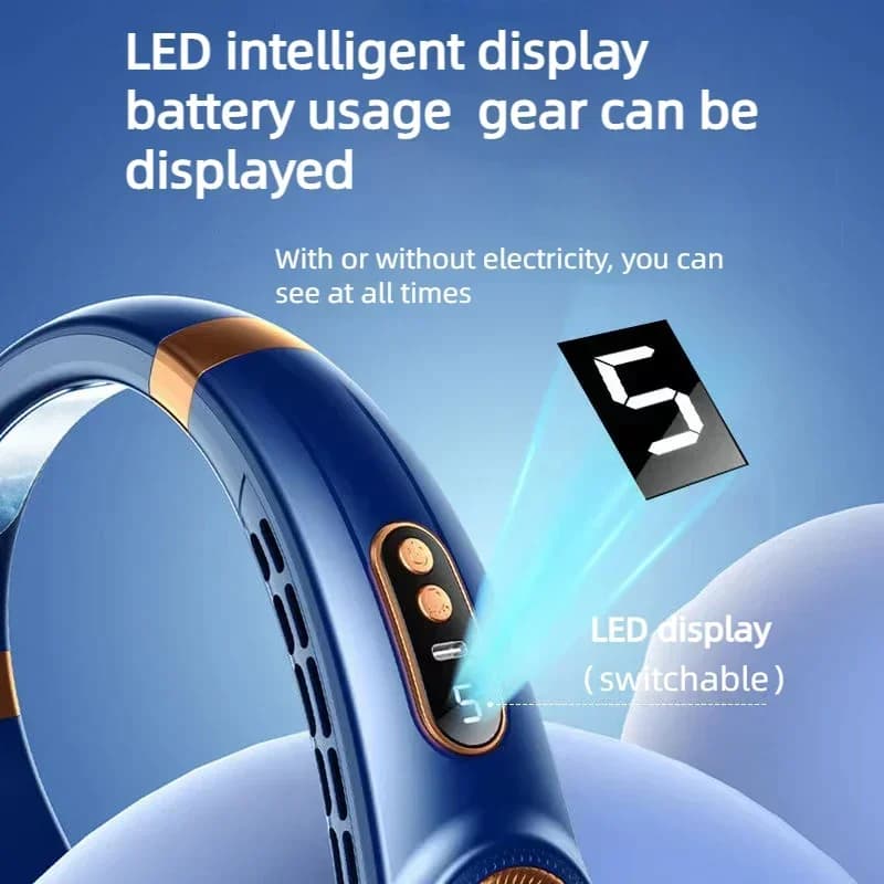 Portable Bladeless Neck Fan USB Rechargeable LED 360° Cooling 4000mAh Multi Speed — image 6