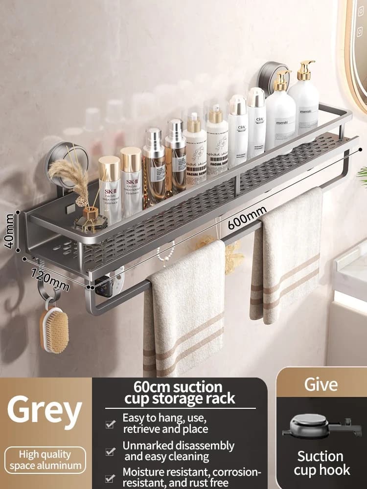Bathroom Shelf Suction Cup Rack Aluminium No Drill Shower Toilet Storage Organiser — image 7