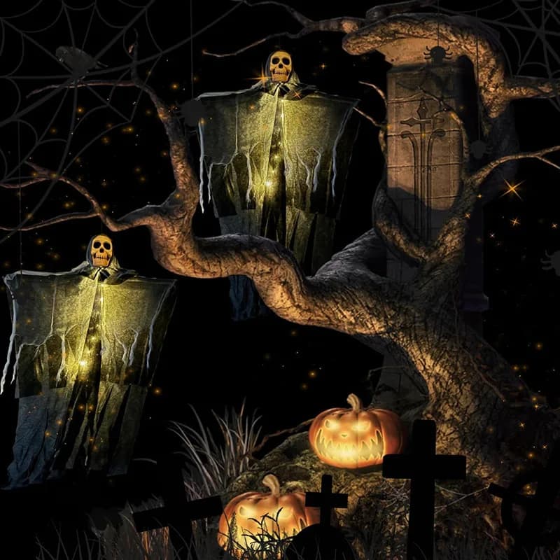Halloween Glowing Skull Skeleton Gauze Hanging Ghost Decoration 1 Pc Home UK — image 6