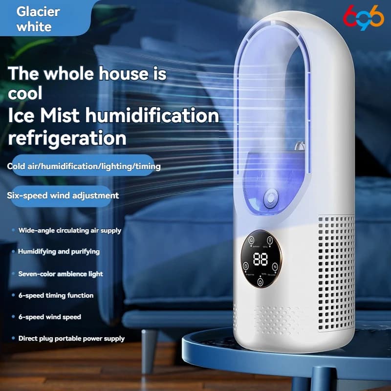 Mini Air Cooler USB Fan Humidification Cooling 6 Speed LED Light Silent Wind — image 3