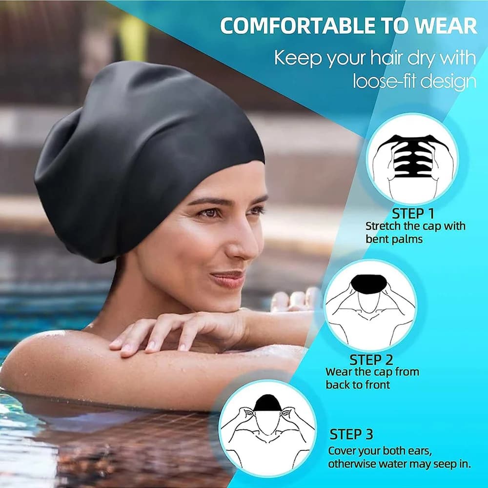 Extra Large Silicone Swimming Cap Soft Adult Swim Hat for Long Hair Braids — image 5