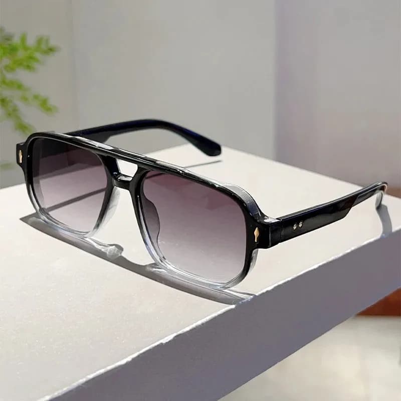 Vintage Double Bridge Square Sunglasses Fashion Rivets UV400 Ocean Lens — image 10