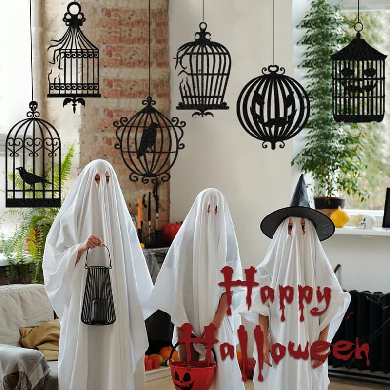Halloween Black Crow Hanging Banner Garland Birdcage Paper Pendant Ornament — image 2