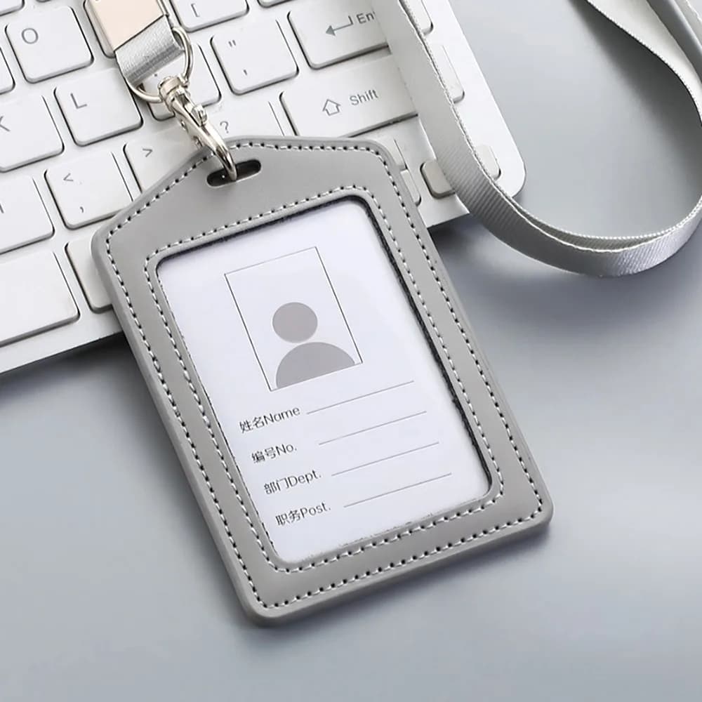 Leather ID Card Holder With Neck Lanyard Badge Work New High Quality Genuine New — image 10