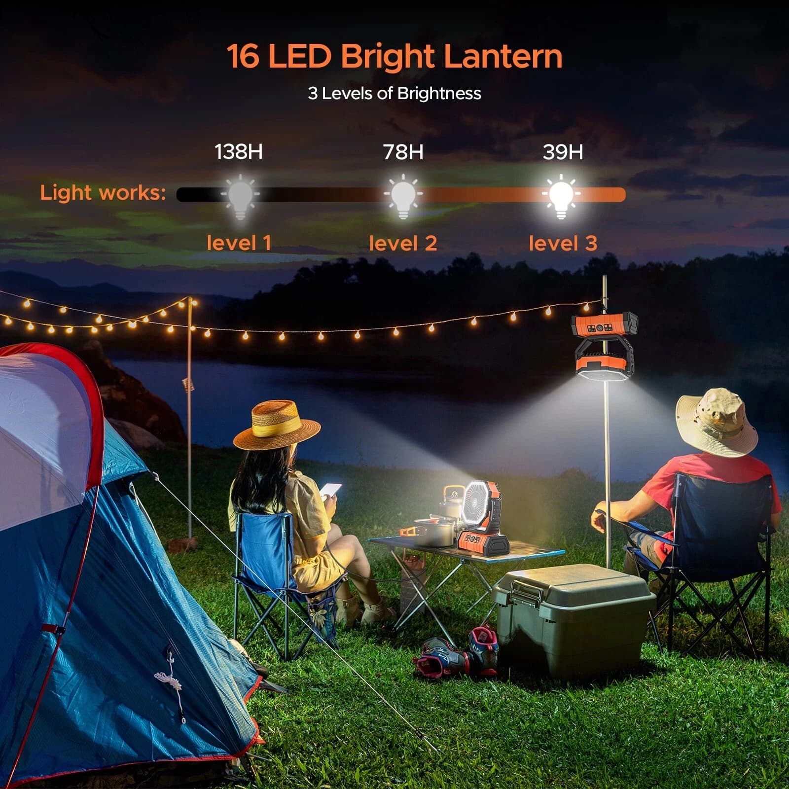 Camping Fan 20000mAh Battery Powered Rechargeable with LED Light Portable UK — image 3