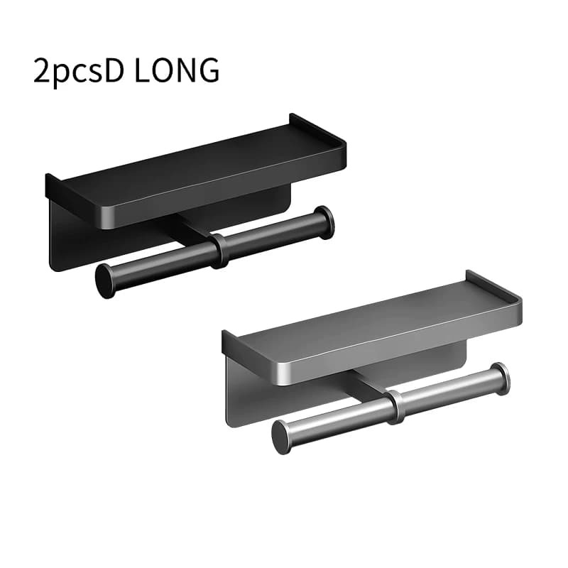 Wall Mounted Toilet Paper Holder Aluminium Alloy Bathroom Roll Shelf with Phone Shelf — image 7