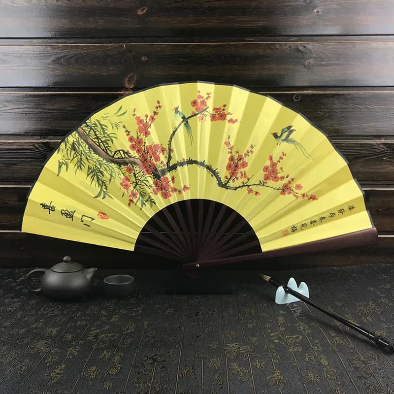 Retro Folding Silk Hand Fan Chinese Style Bamboo Handle Decorative — image 14