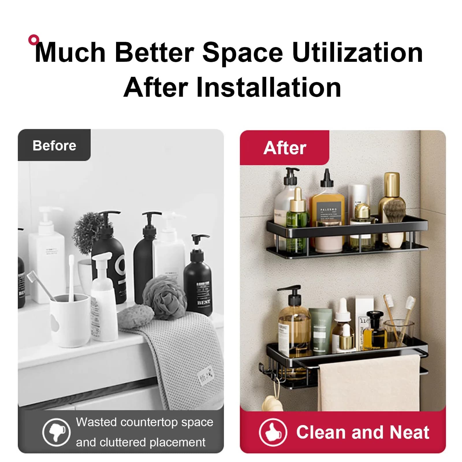No-Drill Wall Mounted Bathroom Shelf Shower Rack for Shampoo Bottles — image 4