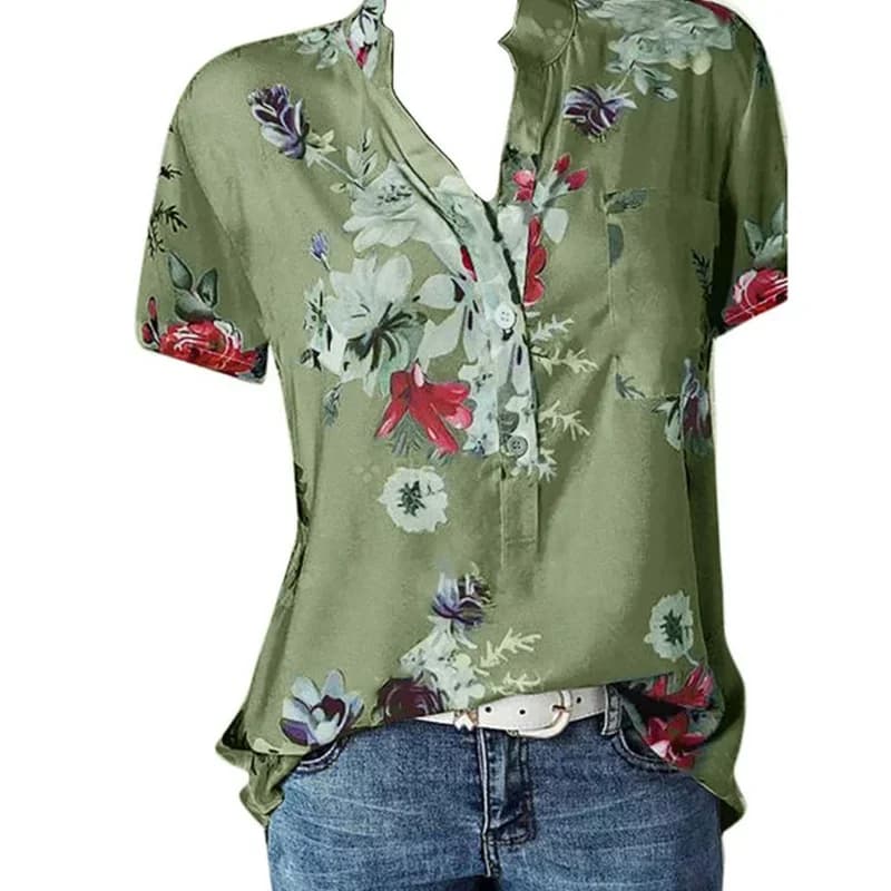 Women's Casual V-Neck Short Sleeve Blouse Shirt Loose Fit Plus Size Printing — image 9