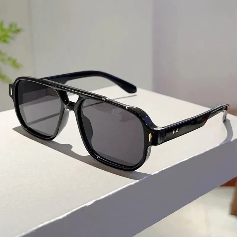 Vintage Double Bridge Square Sunglasses Fashion Rivets UV400 Ocean Lens — image 3