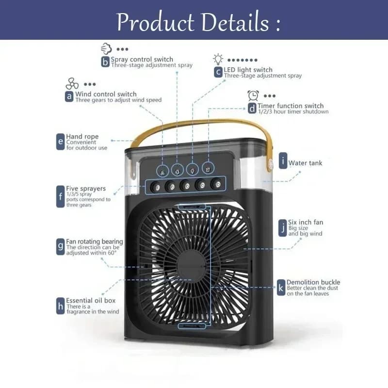 3-in-1 Air Cooler Fan Humidifier with LED Night Light Portable Small Conditioner — image 5