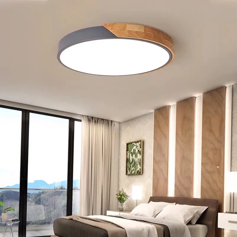 LED Ceiling Light Modern Chandelier Round Wood Fixture Living Room Bedroom — image 4